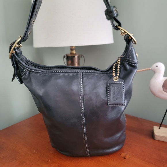 Coach Handbags - Coach 11422 Bleecker Tattersall Bucket Bag Black Vachetta Leather Purse Y2K